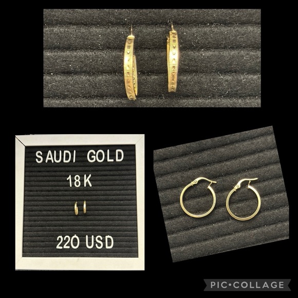 18K Saudi Gold  Earrings Hoops - Picture 1 of 4